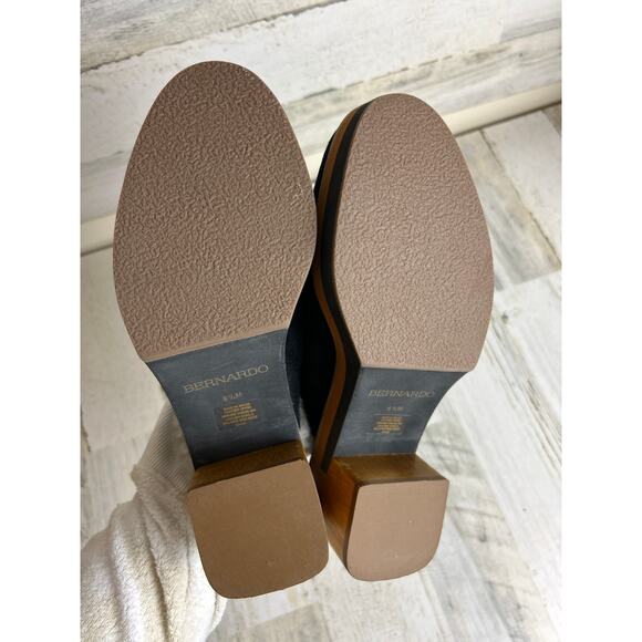 Bernardo Women’s 8.5 Sky Black Suede Shearling Platform Clogs Wooden Heel shoe - Picture 7 of 8